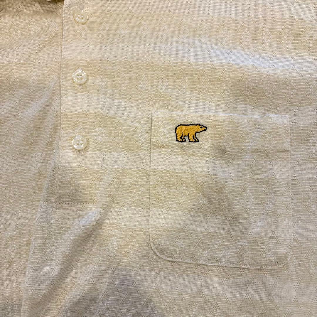 ゴールデンベア ポロシャツ 半袖 総柄 ベージュ 黄色　L メンズ　ストライプ 7