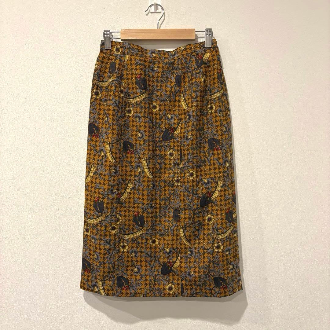 レナウン アデンダ　スカート ペイズリー 総柄 ミモレ丈 マスタード M相当