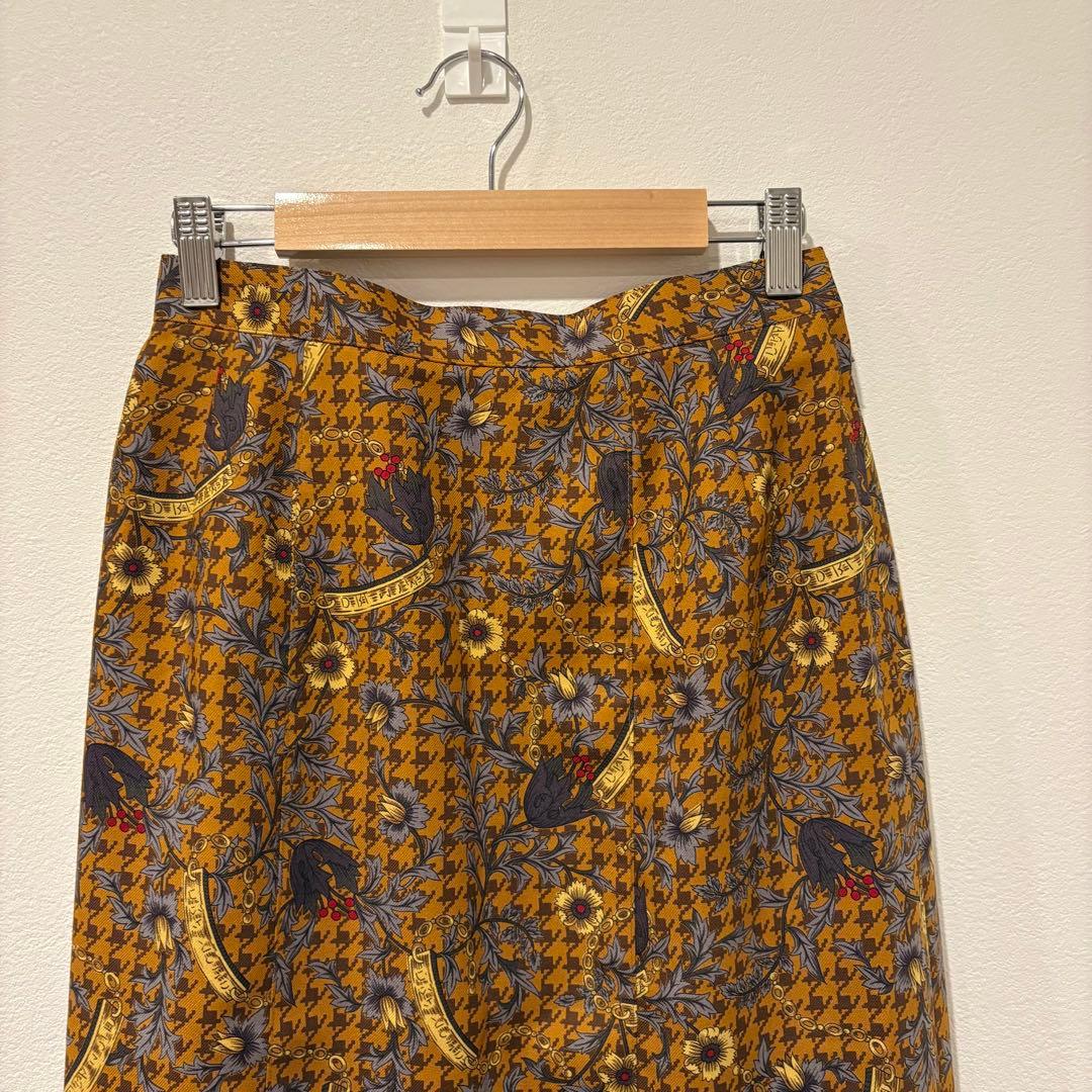 レナウン アデンダ　スカート ペイズリー 総柄 ミモレ丈 マスタード M相当 2