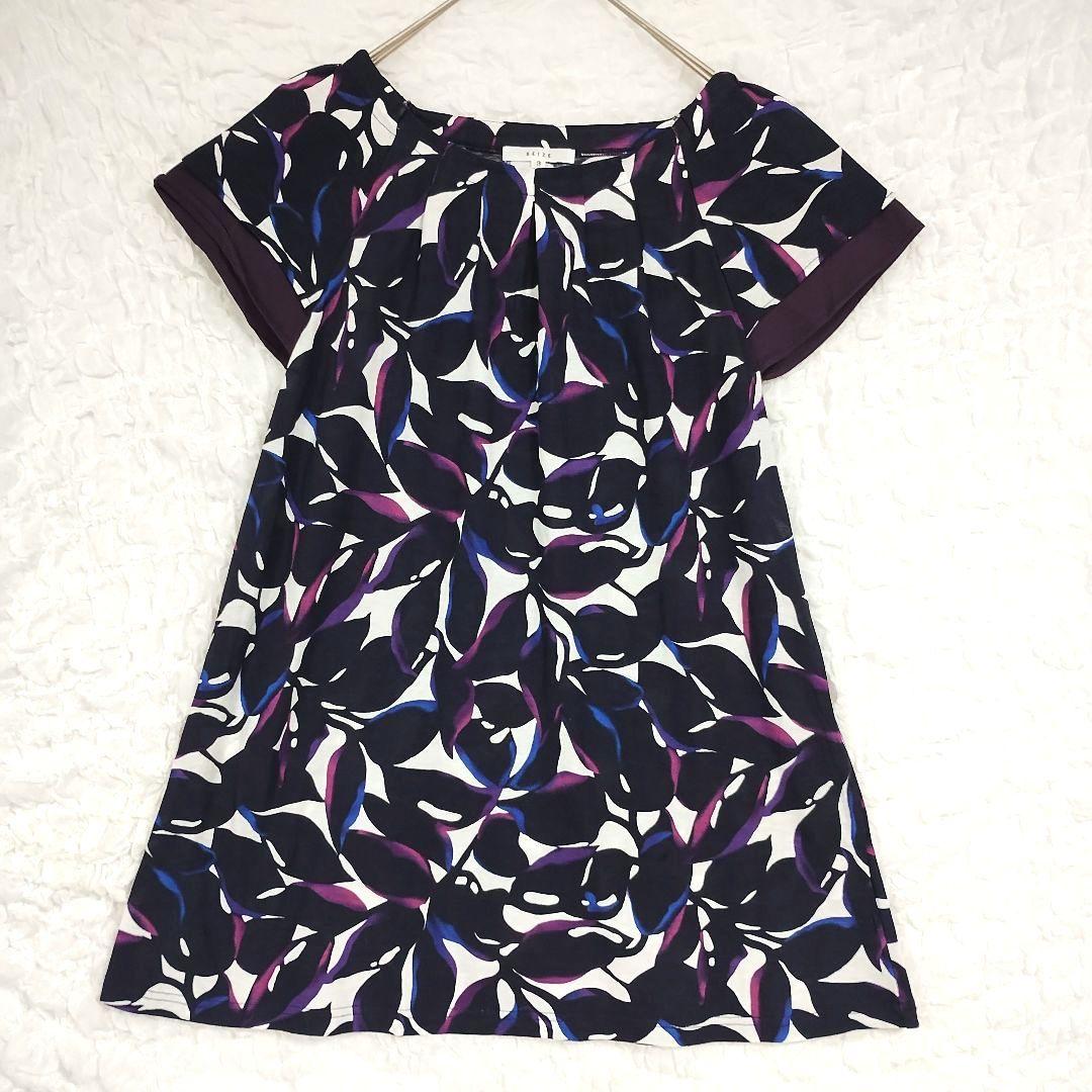 SEIZE 葉柄 半袖チュニック L軽やか カジュアル 春夏