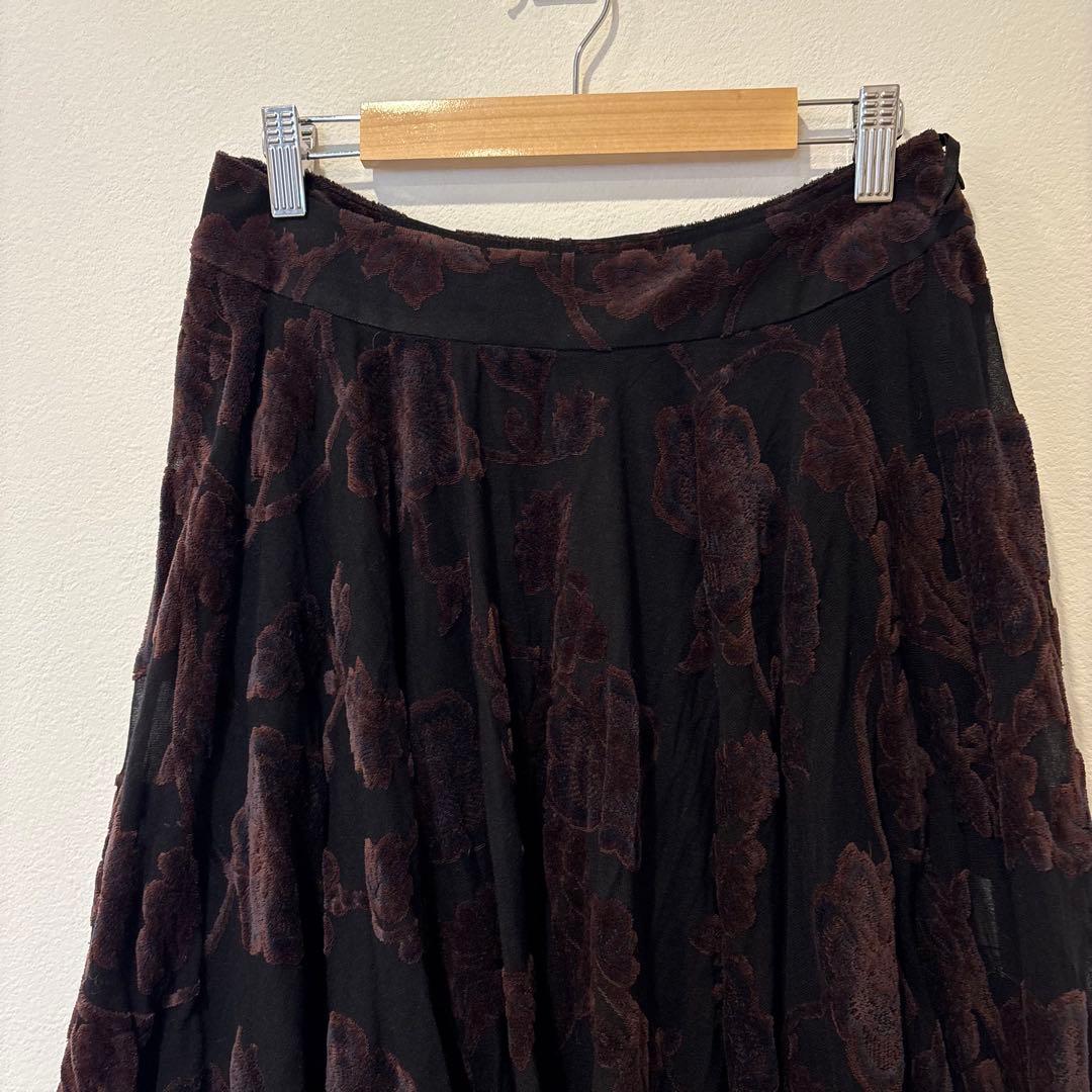 スウィング フロッキー 花柄 フレア スカート ボルドー 透け感40 M 2