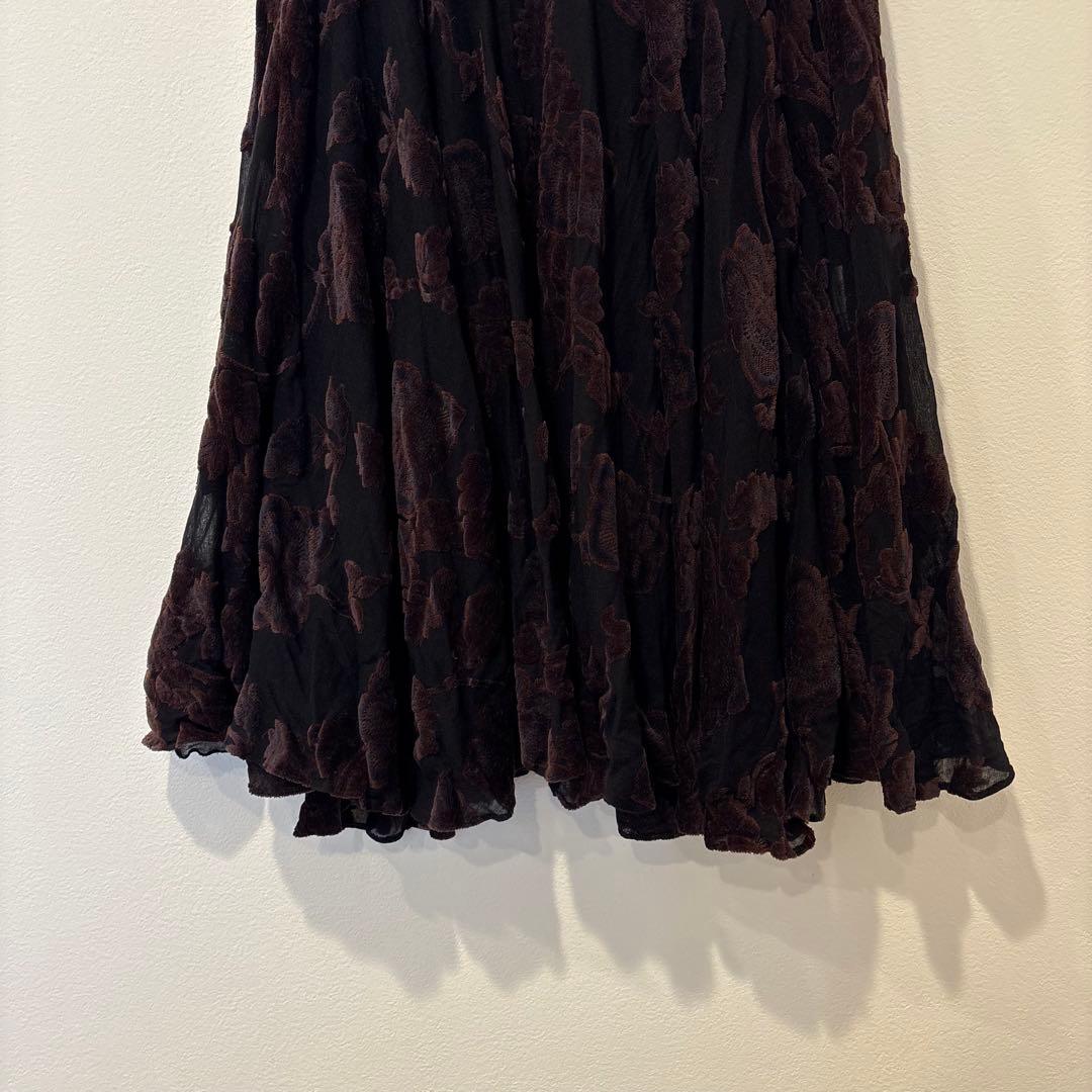 スウィング フロッキー 花柄 フレア スカート ボルドー 透け感40 M 3