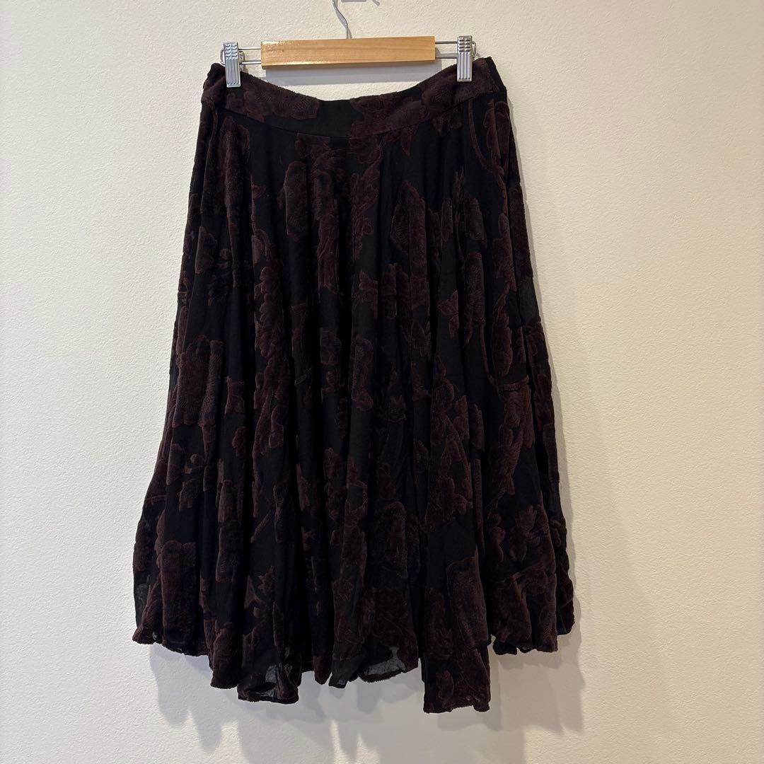 スウィング フロッキー 花柄 フレア スカート ボルドー 透け感40 M 4