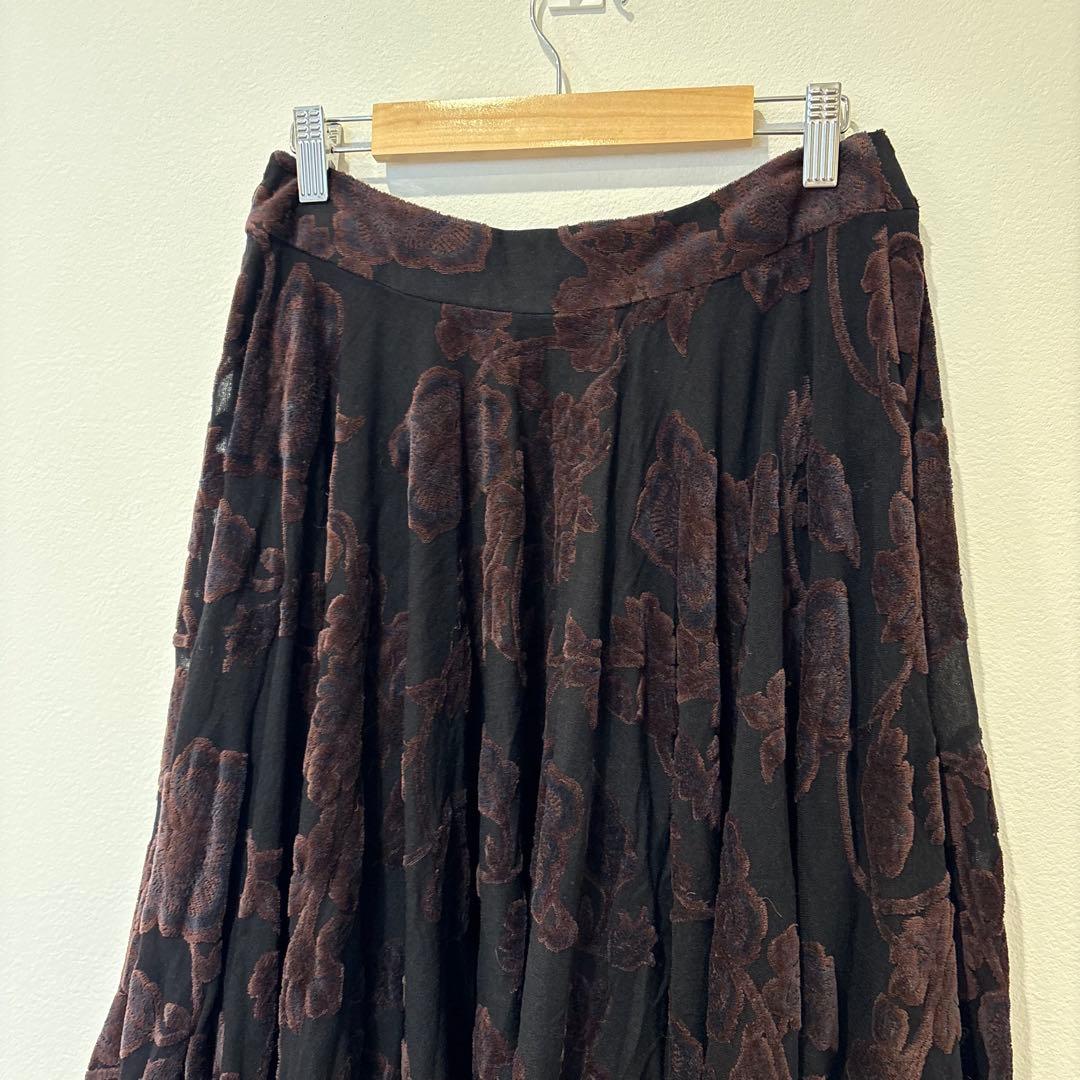 スウィング フロッキー 花柄 フレア スカート ボルドー 透け感40 M 5