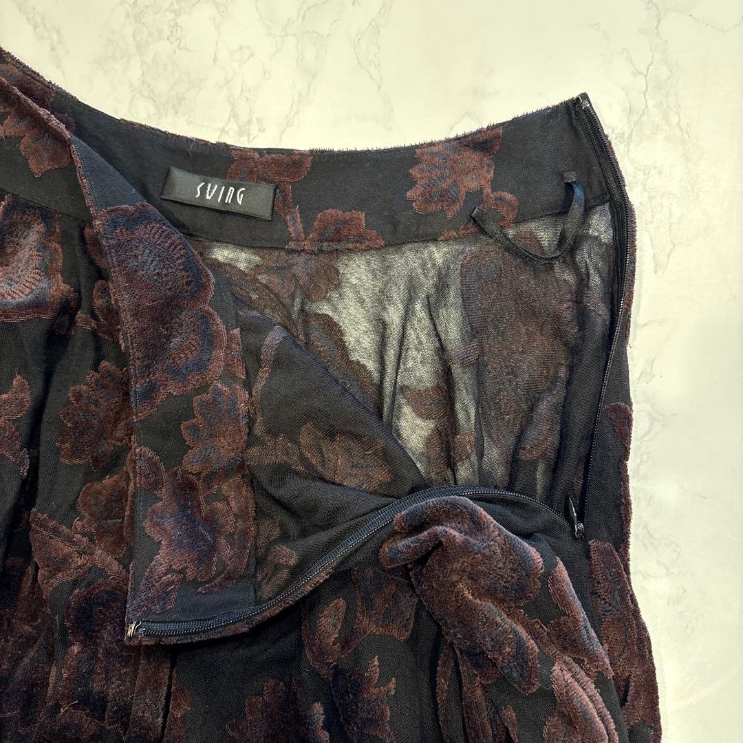 スウィング フロッキー 花柄 フレア スカート ボルドー 透け感40 M 6