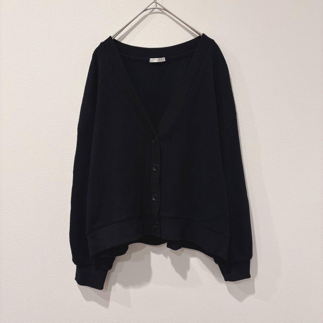 コルザ カーディガン リブ Vネック 黒　ブラック L 長袖　無地　カジュアル