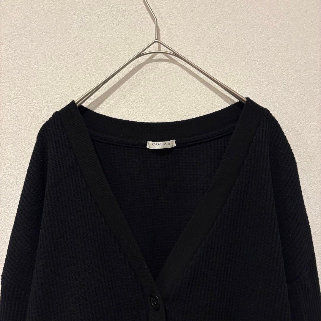 コルザ カーディガン リブ Vネック 黒　ブラック L 長袖　無地　カジュアル 2