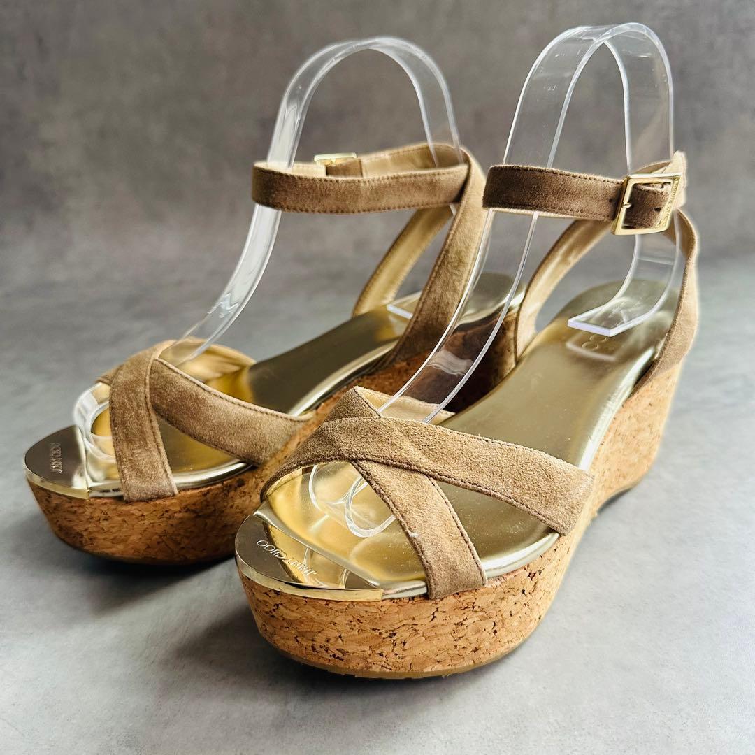 Jimmy Choo スエード クロスストラップ　ウェッジソールサンダル