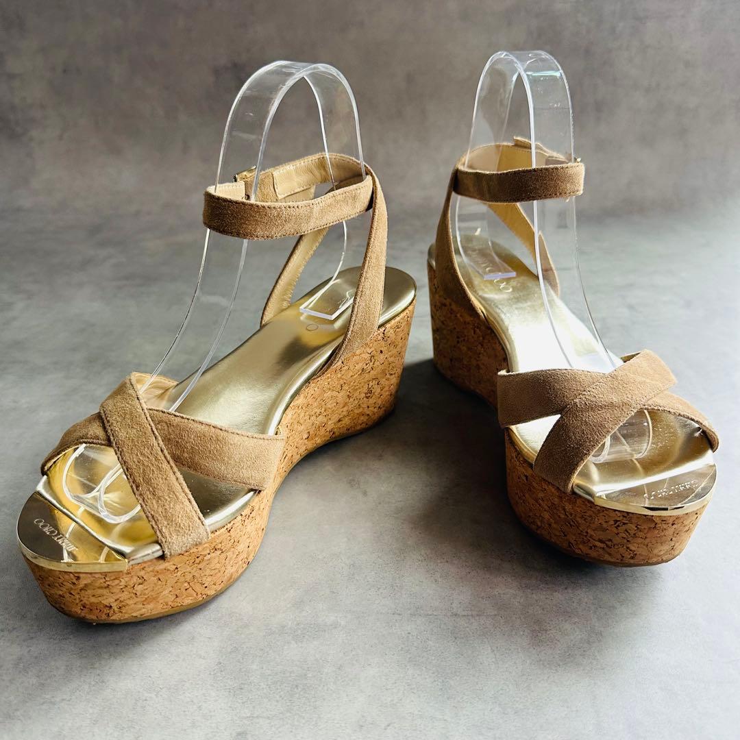 Jimmy Choo スエード クロスストラップ　ウェッジソールサンダル 3