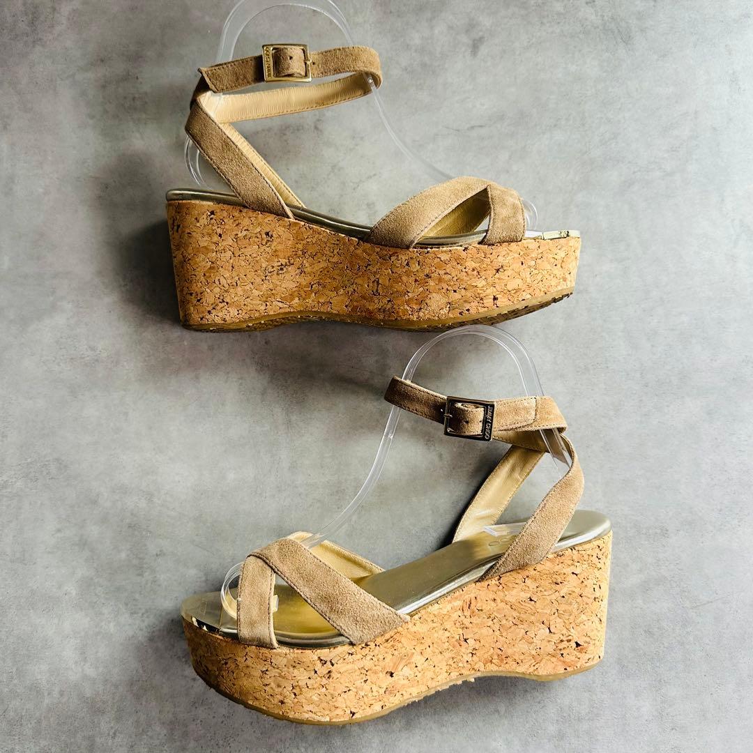 Jimmy Choo スエード クロスストラップ　ウェッジソールサンダル 4