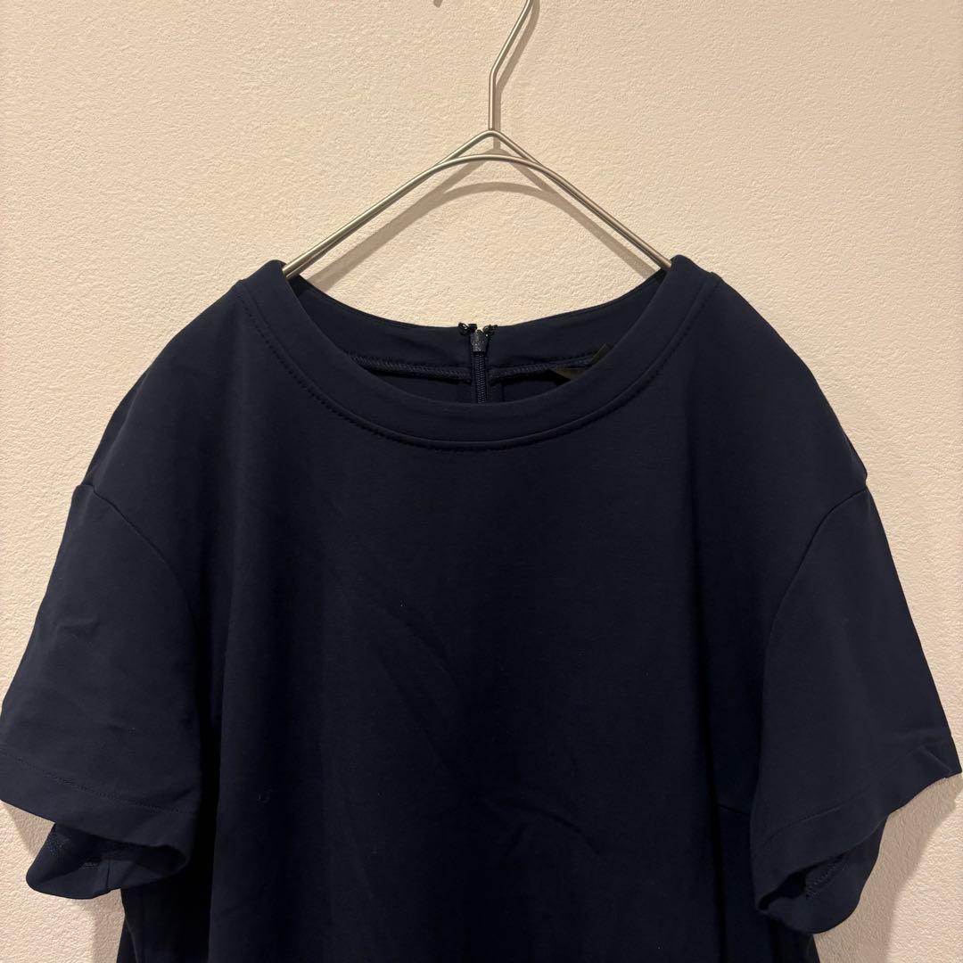 ユニクロ カットソーワンピース 半袖 膝丈　ネイビー 紺色　M ストレッチ 2