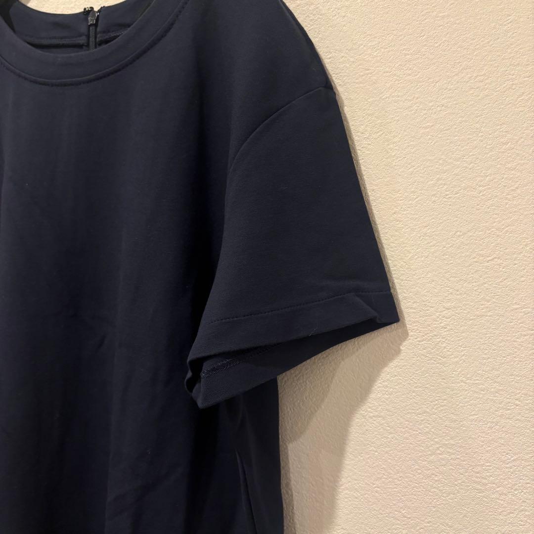 ユニクロ カットソーワンピース 半袖 膝丈　ネイビー 紺色　M ストレッチ 3