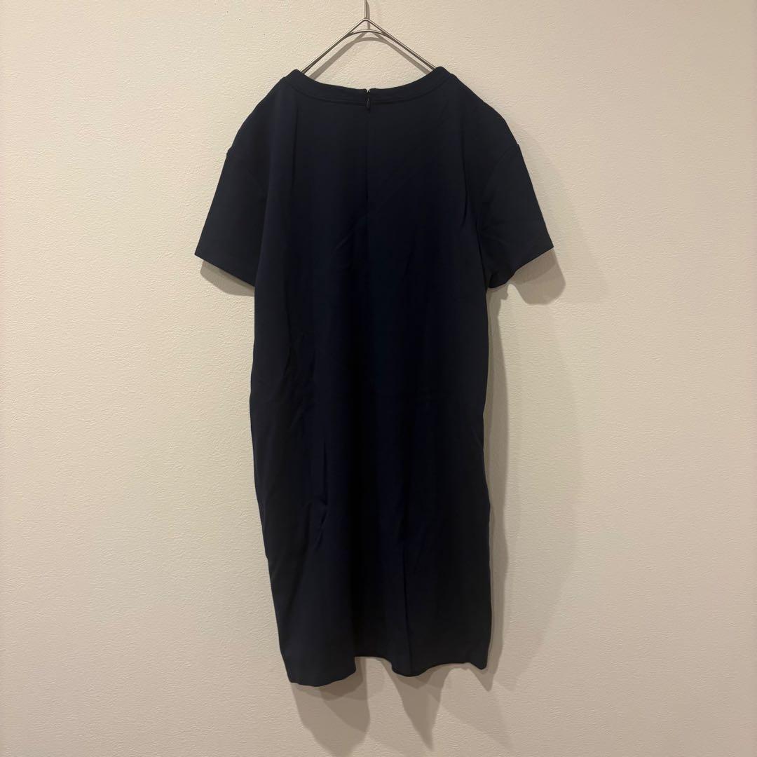 ユニクロ カットソーワンピース 半袖 膝丈　ネイビー 紺色　M ストレッチ 5