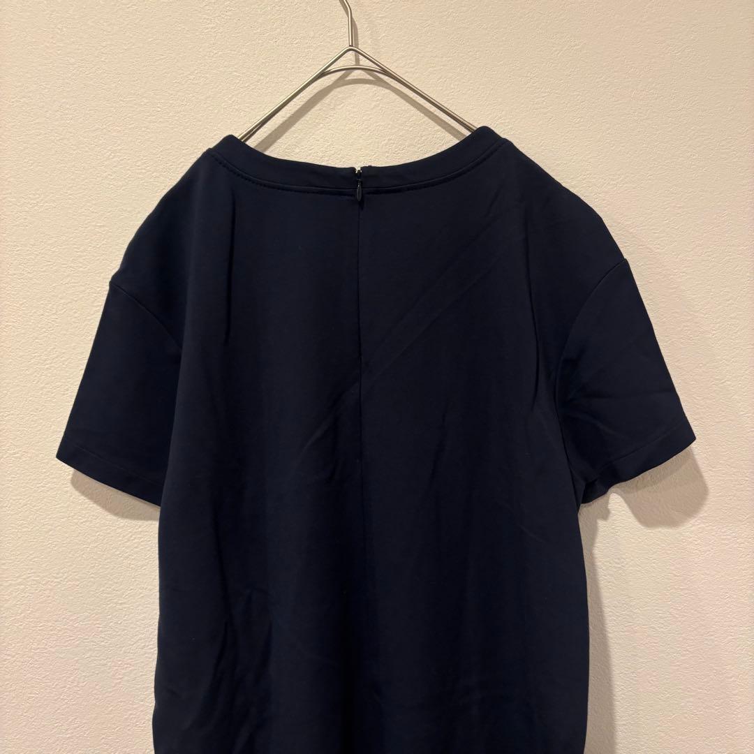 ユニクロ カットソーワンピース 半袖 膝丈　ネイビー 紺色　M ストレッチ 6