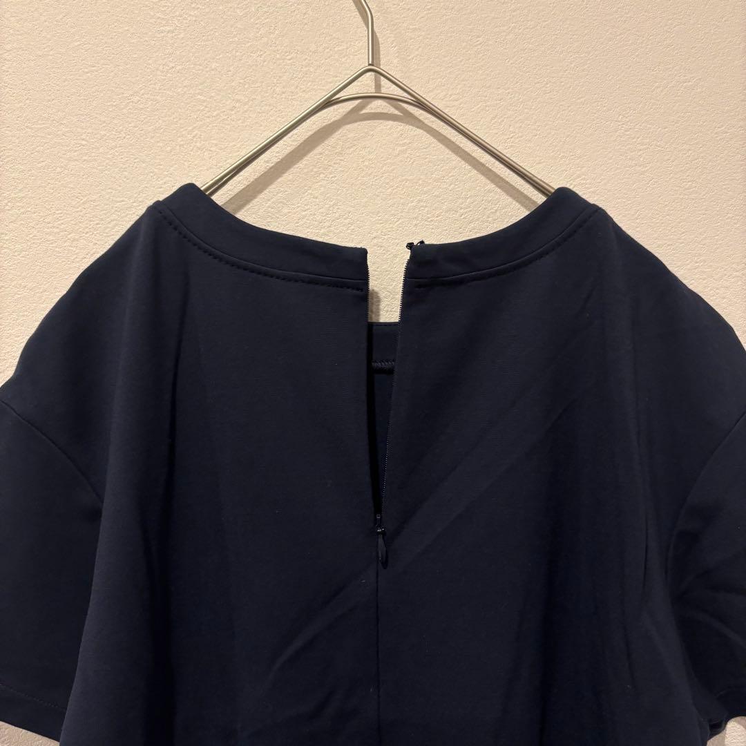 ユニクロ カットソーワンピース 半袖 膝丈　ネイビー 紺色　M ストレッチ 7