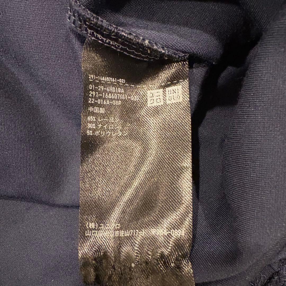 ユニクロ カットソーワンピース 半袖 膝丈　ネイビー 紺色　M ストレッチ 9