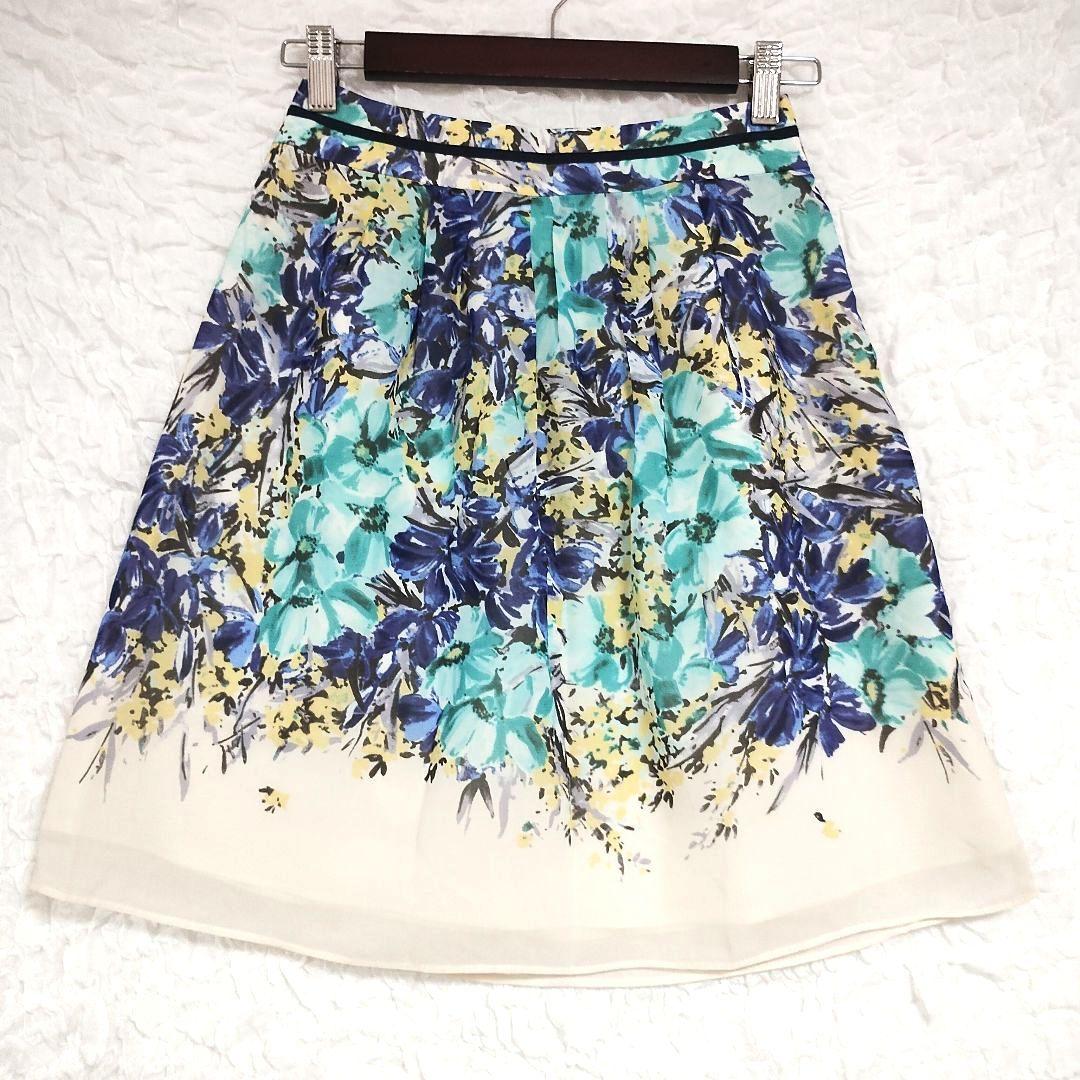 Suna Una 花柄フレアスカート ウエスト60cm 軽やか シフォン