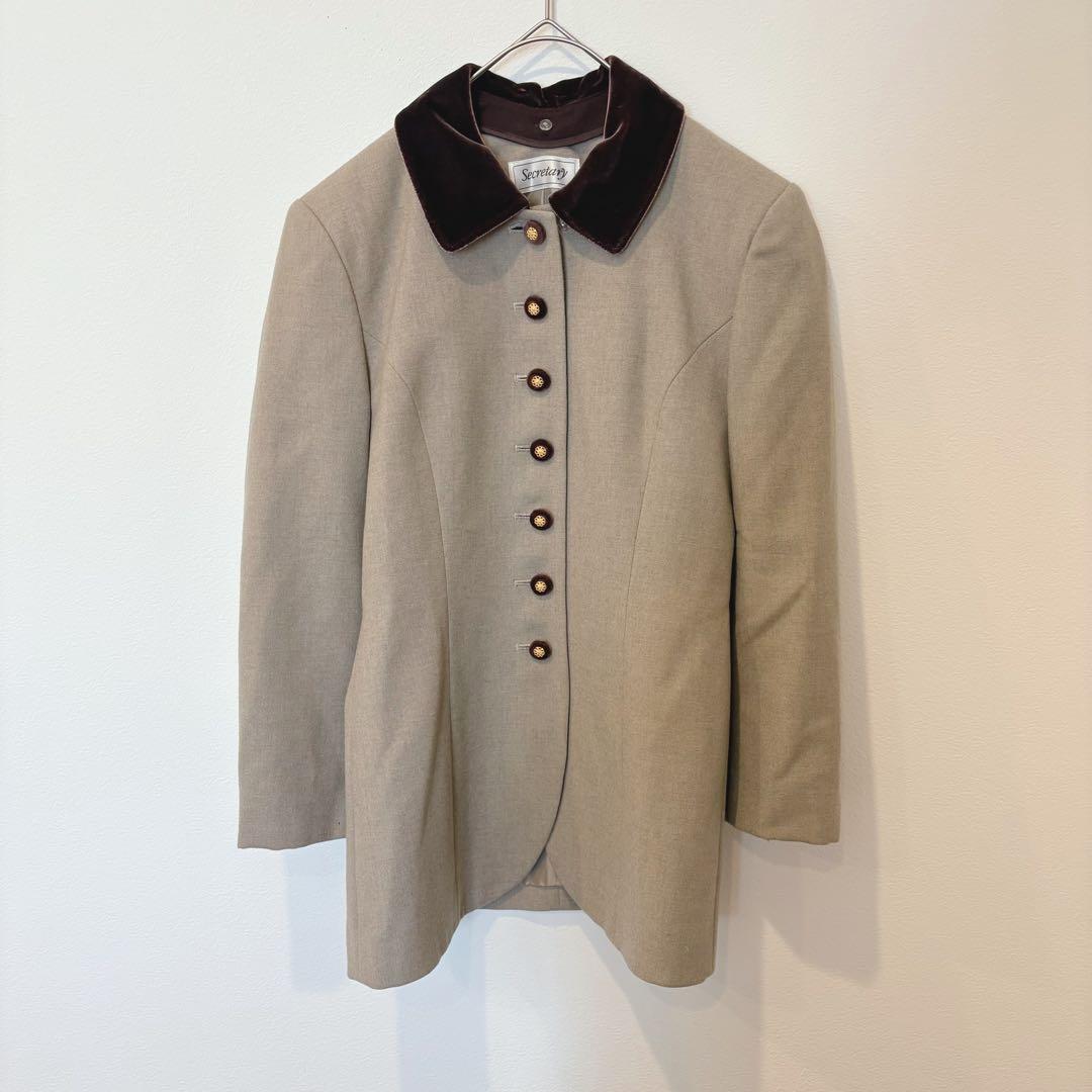 ウール コート ベージュ 茶色　襟 ヴィンテージ レトロ　上品　ゴールドボタン