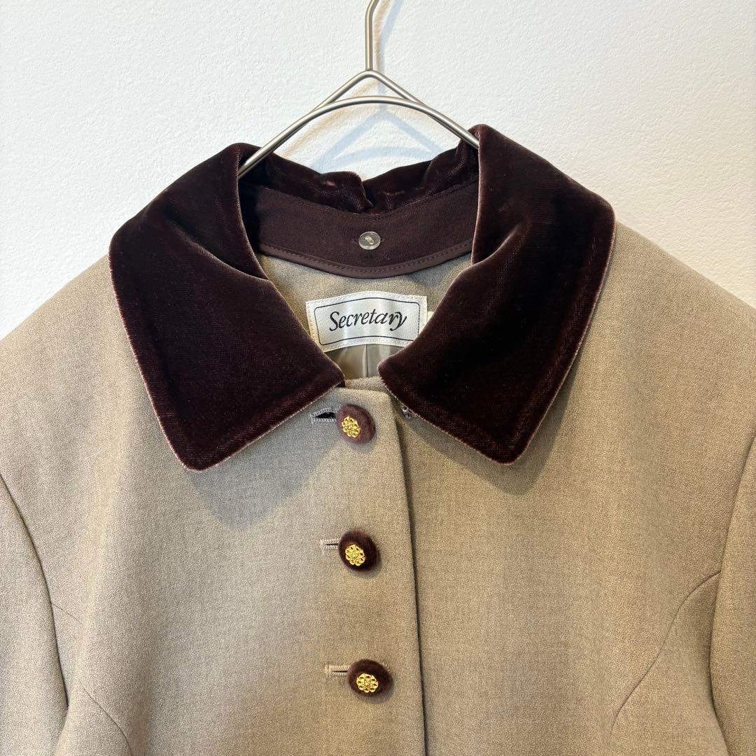 ウール コート ベージュ 茶色　襟 ヴィンテージ レトロ　上品　ゴールドボタン 2