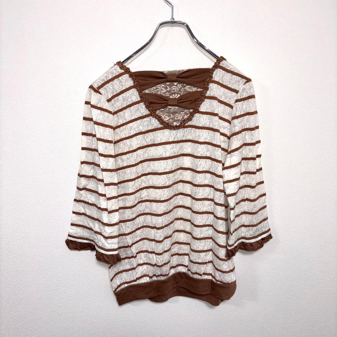 axes femme ボーダー レース七分袖Tシャツ Mサイズd760 11