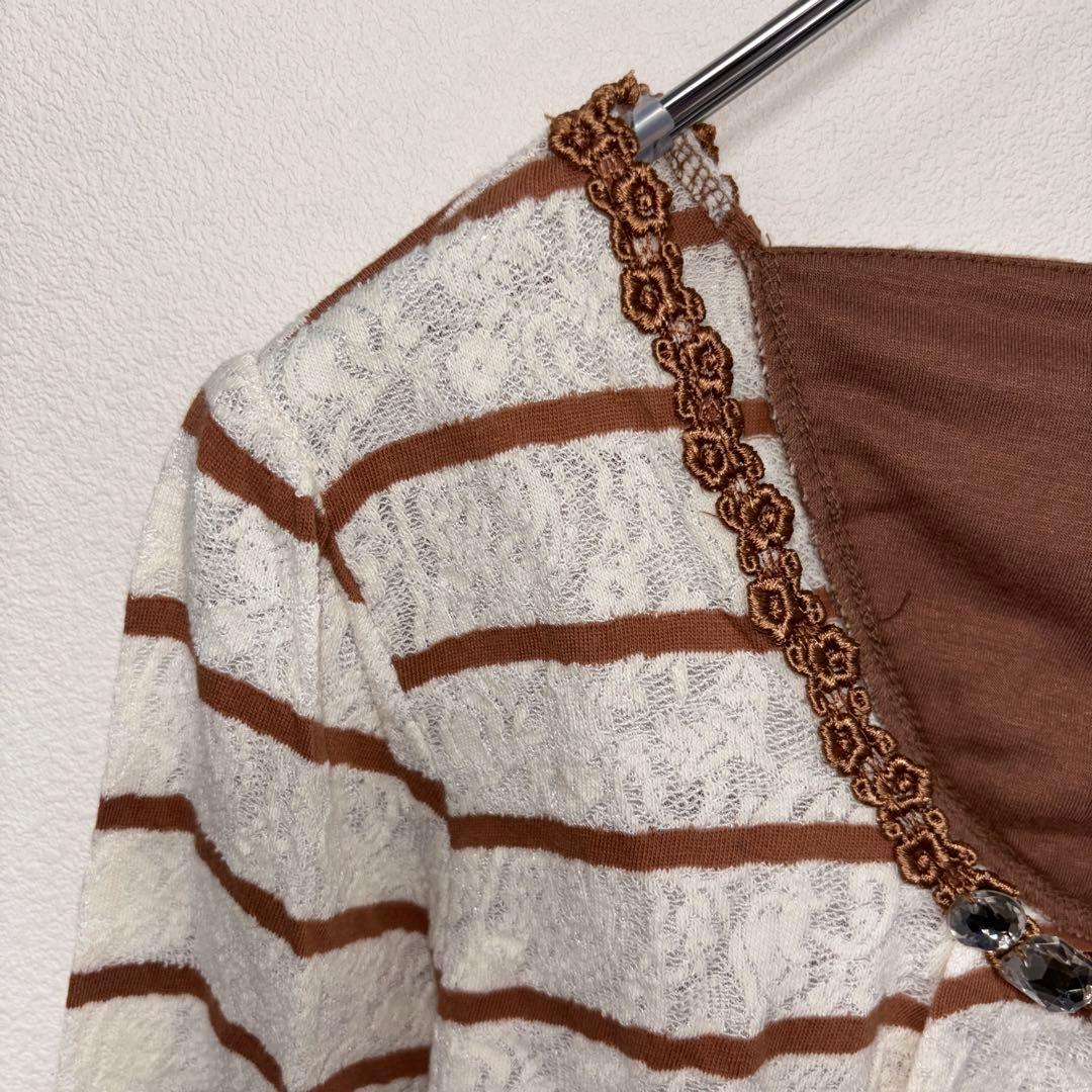 axes femme ボーダー レース七分袖Tシャツ Mサイズd760 4