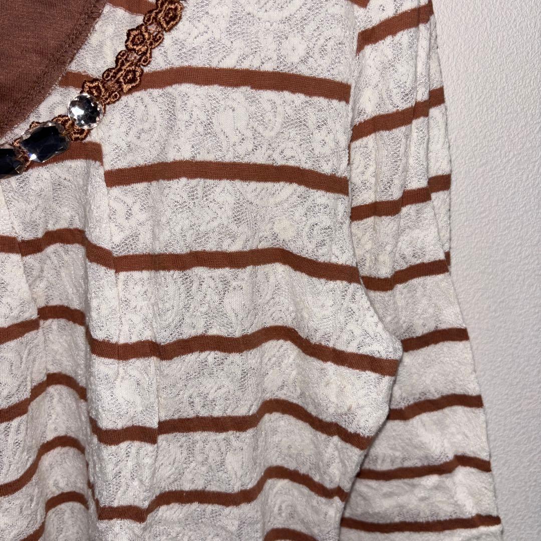 axes femme ボーダー レース七分袖Tシャツ Mサイズd760 8