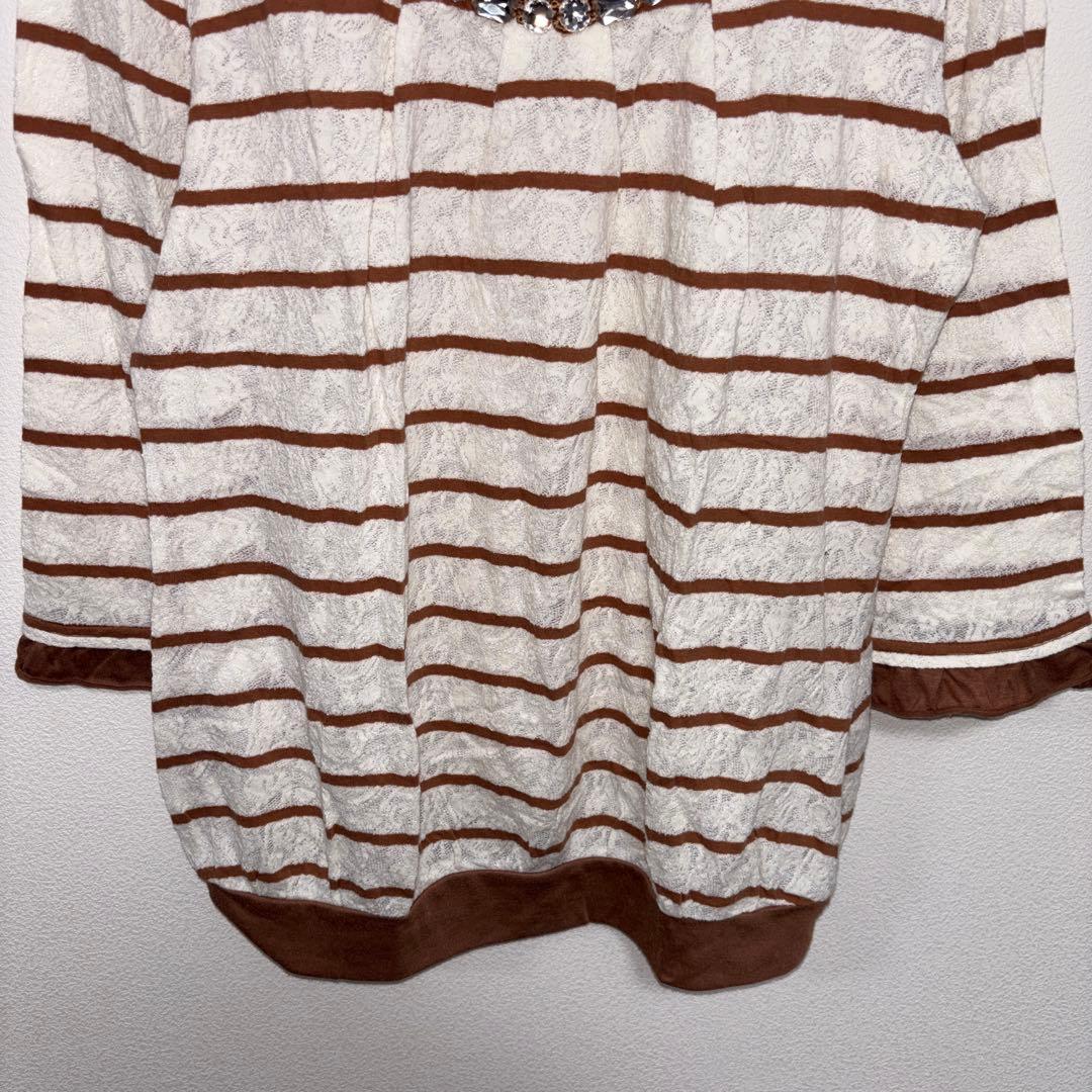 axes femme ボーダー レース七分袖Tシャツ Mサイズd760 10