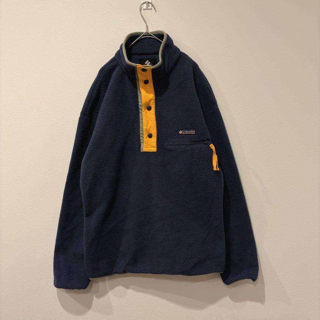 コロンビア フリースジャケット ボア ハーフボタン 紺 ネイビー　S メンズ　M