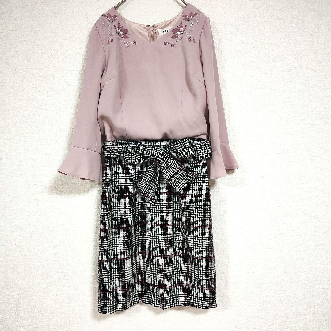 MISCH MASCH ミッシュマッシュ 刺繍付きひざ丈ワンピース M 異素材