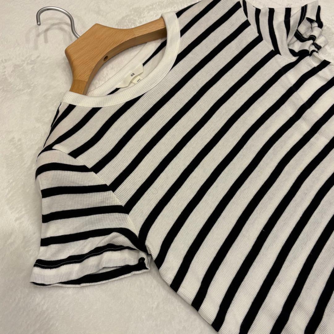 . H &M ロングワンピース　半袖　ボーダー　黒白 ストライプ　M かわいい 2