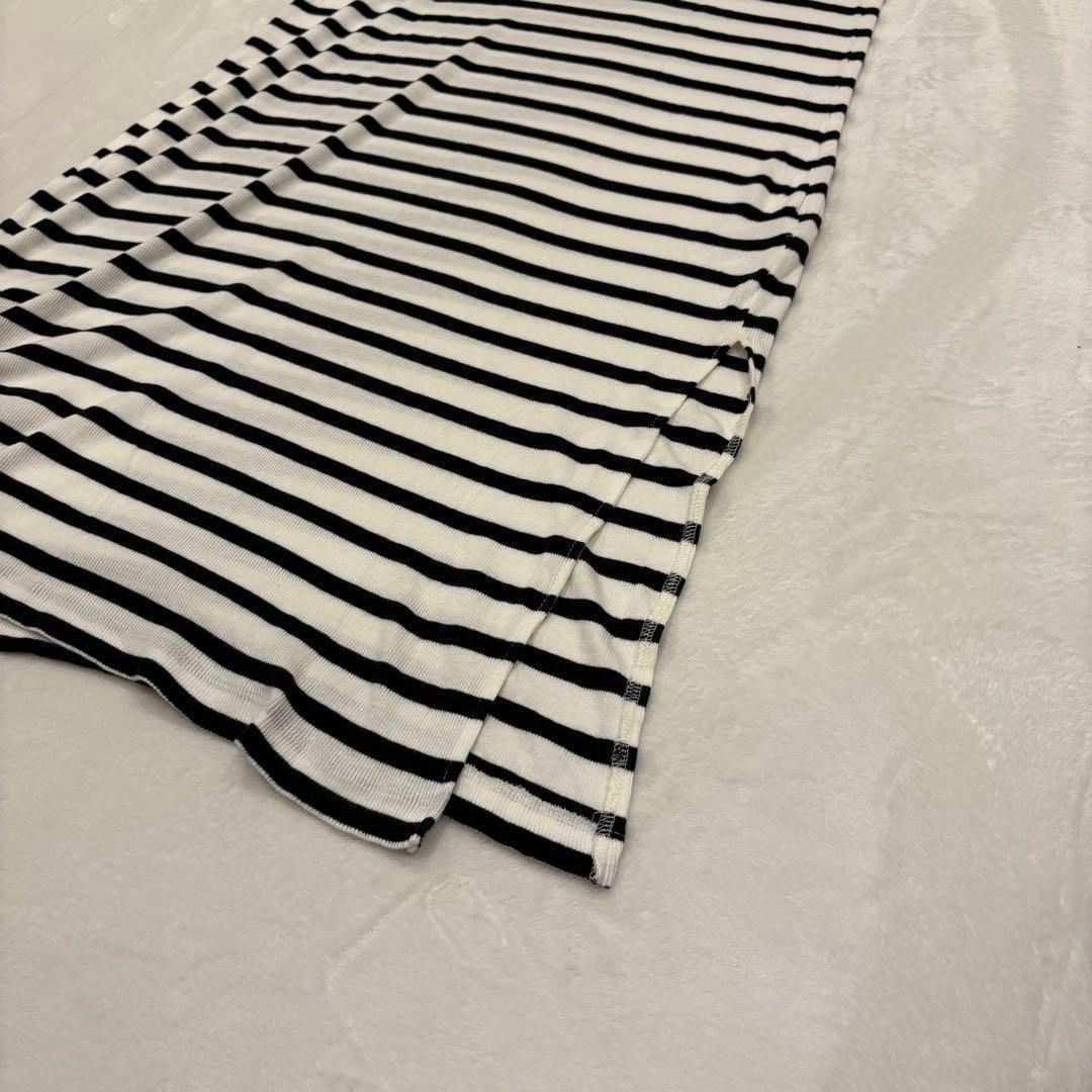 . H &M ロングワンピース　半袖　ボーダー　黒白 ストライプ　M かわいい 4