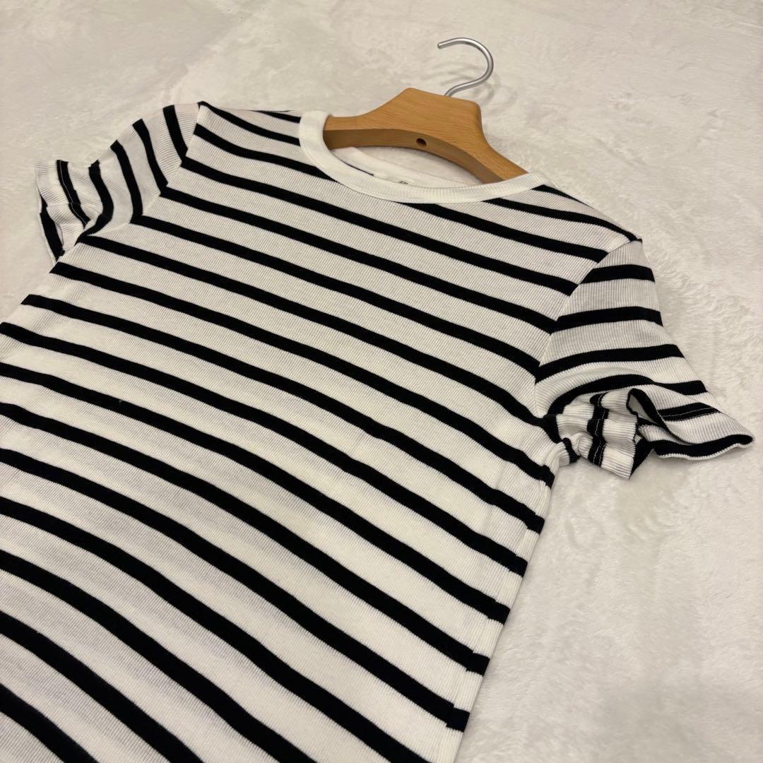 . H &M ロングワンピース　半袖　ボーダー　黒白 ストライプ　M かわいい 5