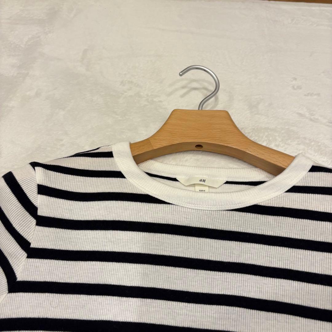 . H &M ロングワンピース　半袖　ボーダー　黒白 ストライプ　M かわいい 7
