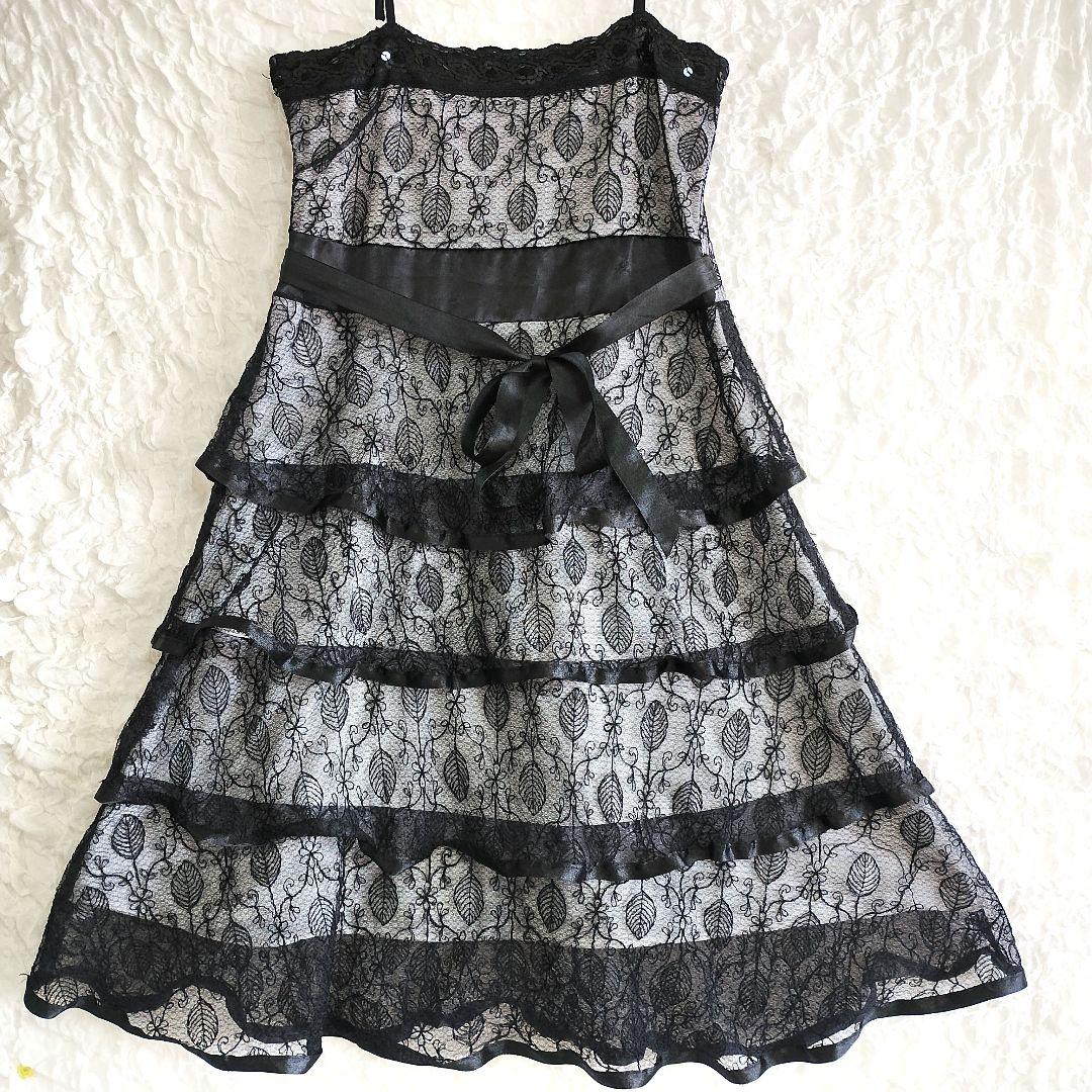 ブラックレースミニワンピース スリップドレス リボン