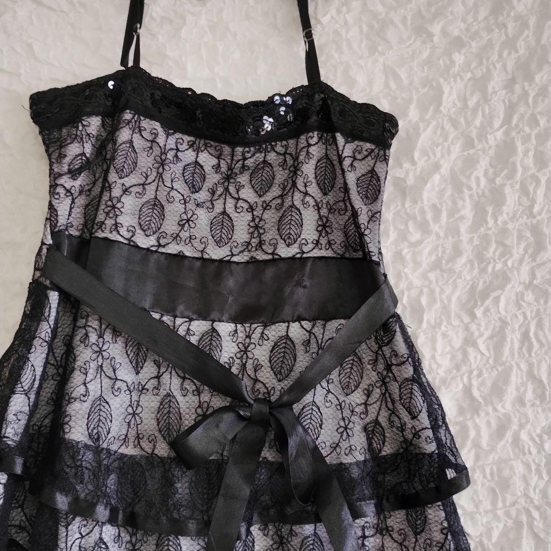 ブラックレースミニワンピース スリップドレス リボン 11