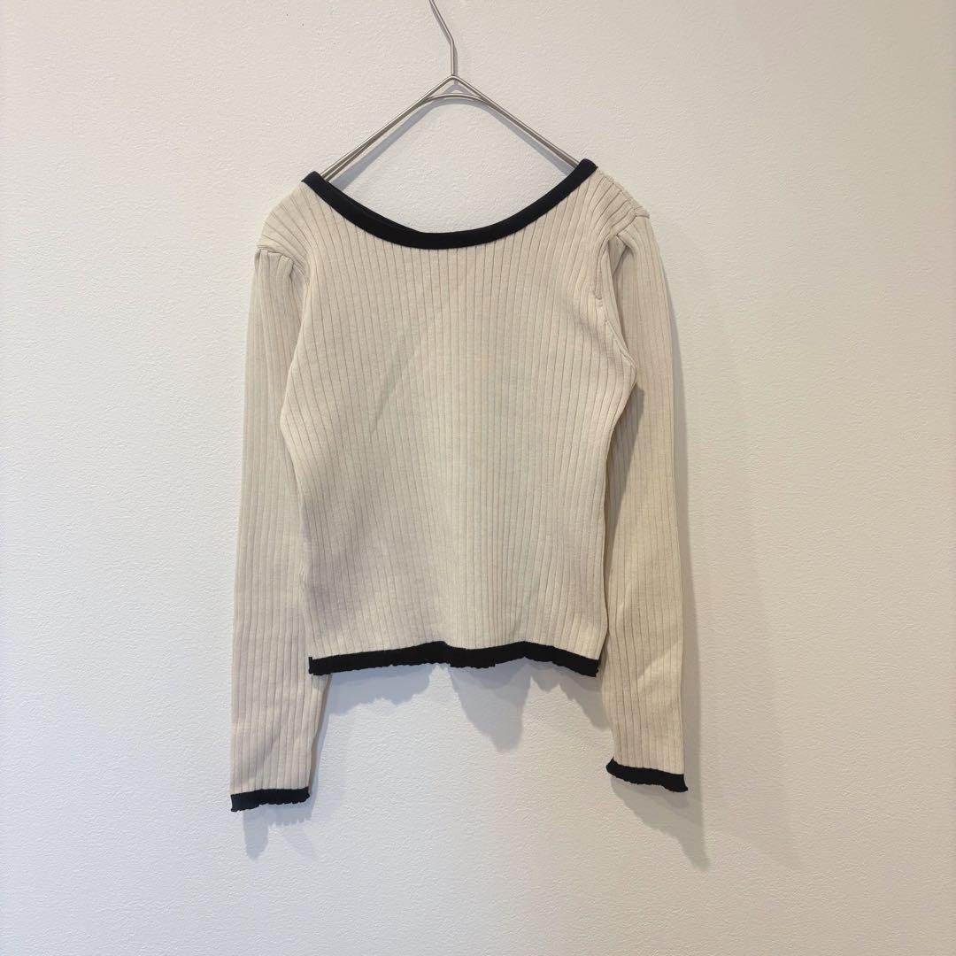 ジュノア リブニット トップス 配色 長袖 ベージュ フリーサイズ　バイカラー