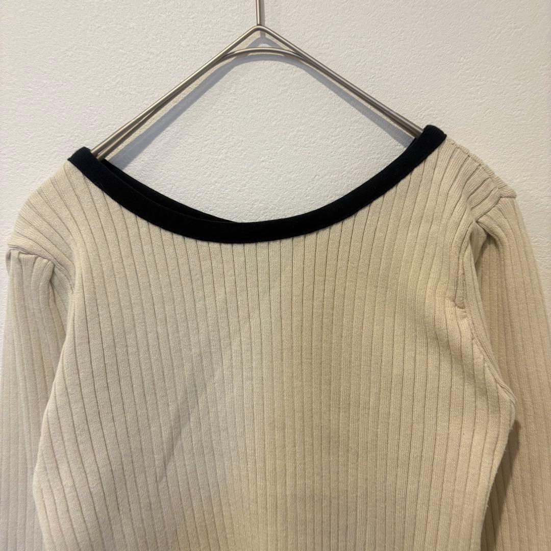 ジュノア リブニット トップス 配色 長袖 ベージュ フリーサイズ　バイカラー 2