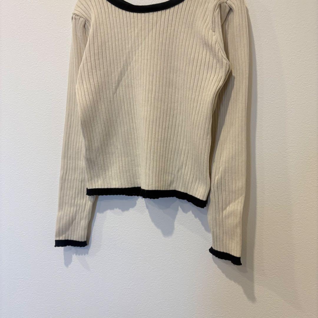 ジュノア リブニット トップス 配色 長袖 ベージュ フリーサイズ　バイカラー 3