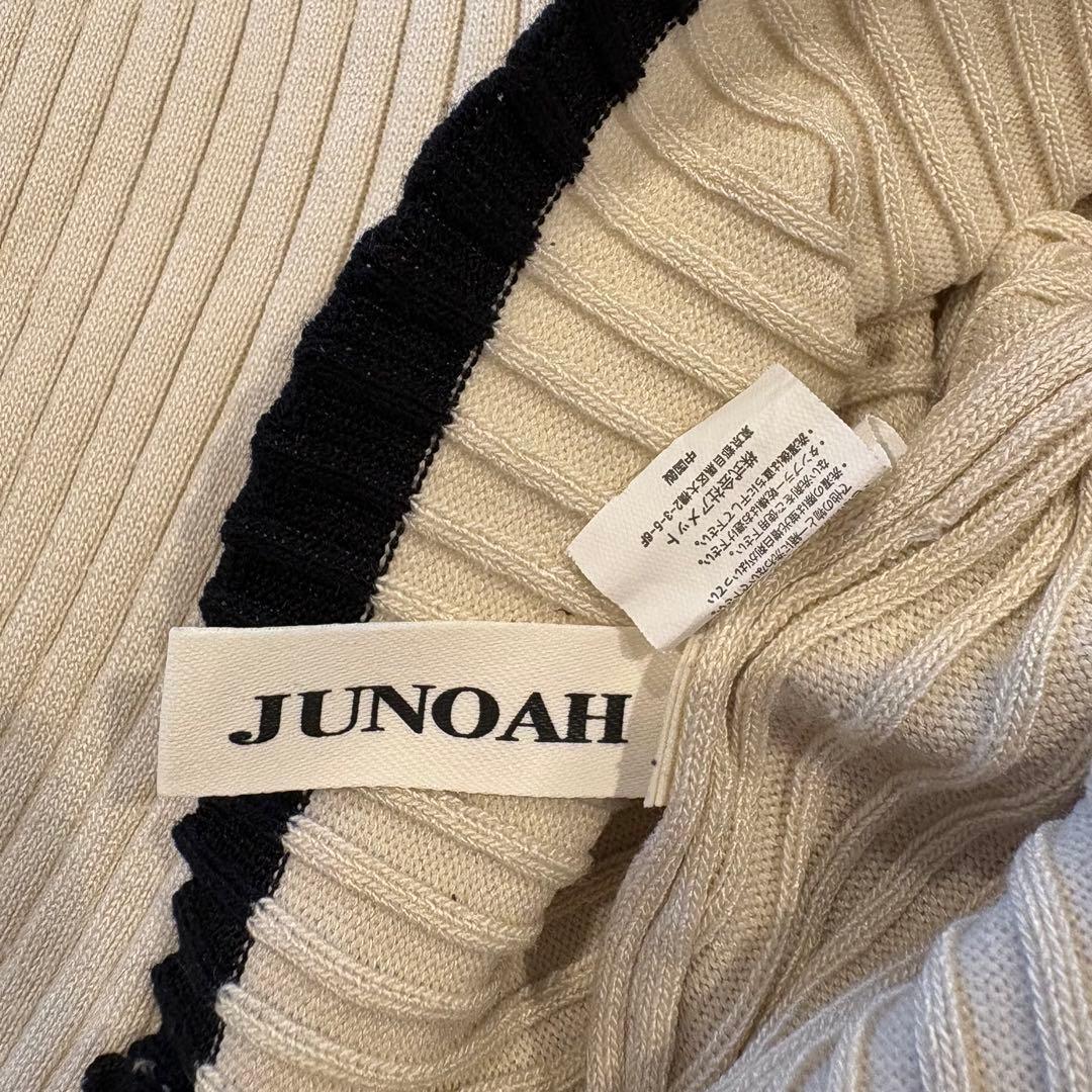 ジュノア リブニット トップス 配色 長袖 ベージュ フリーサイズ　バイカラー 5