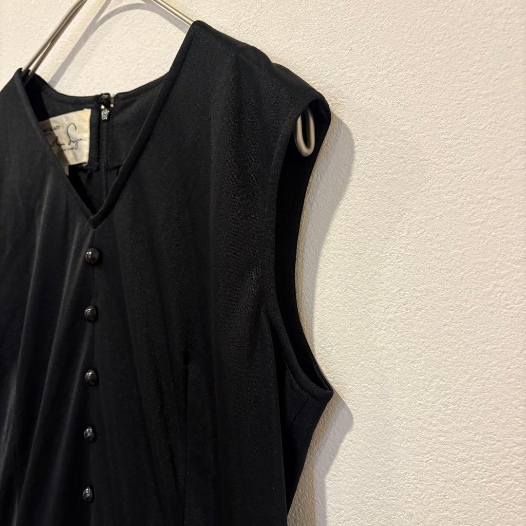 ミカレディ ノースリーブ ワンピース フレア 膝丈　黒 ブラック　9号 M相当 4