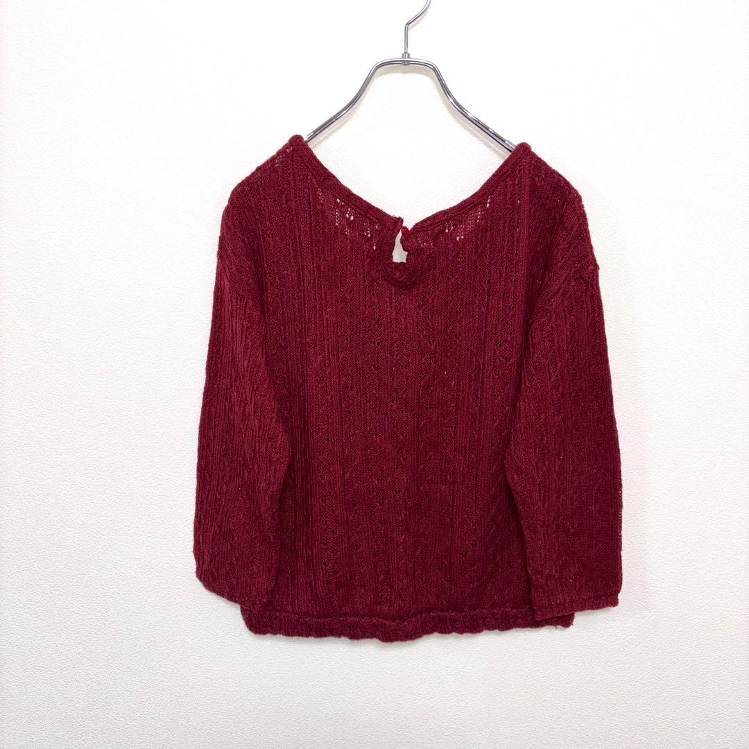 OLIVE des OLIVE ケーブルニット L ワインレッドフリルd732 11