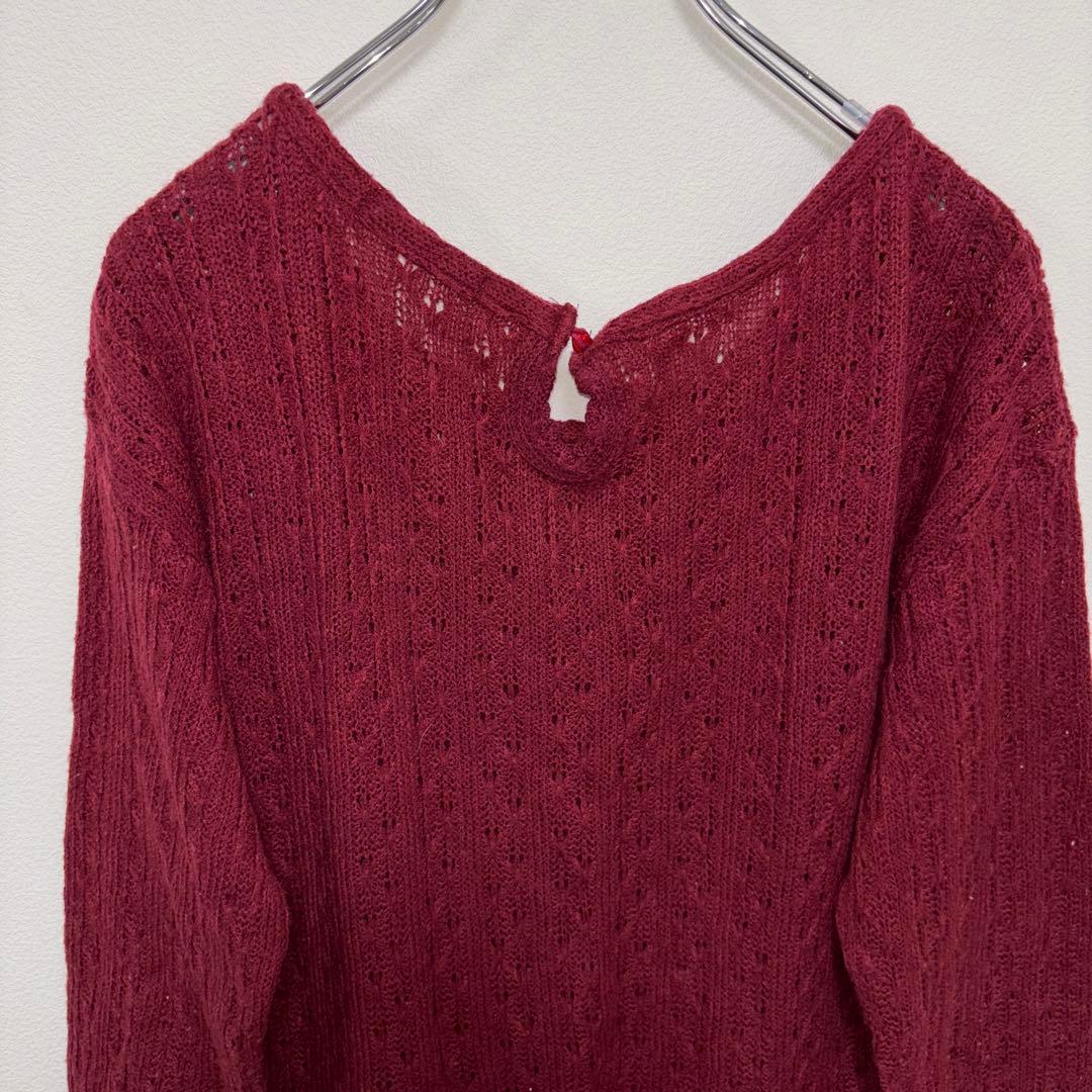 OLIVE des OLIVE ケーブルニット L ワインレッドフリルd732 13