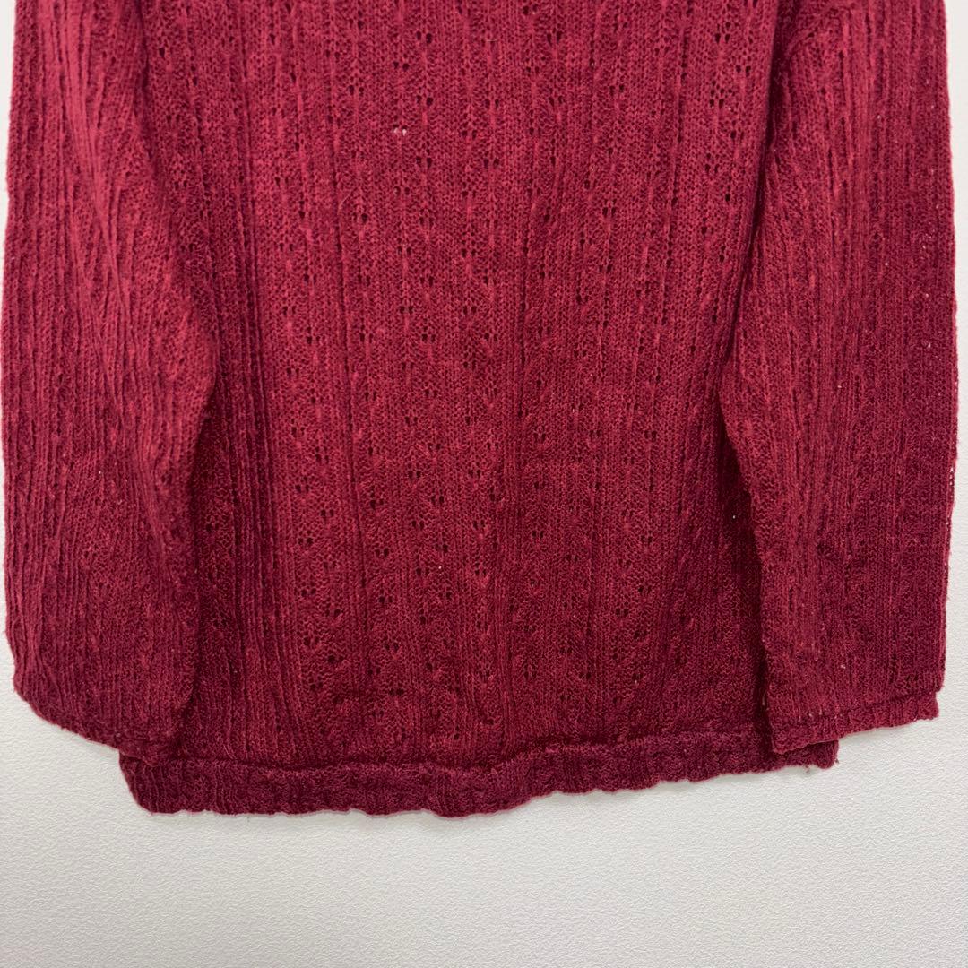 OLIVE des OLIVE ケーブルニット L ワインレッドフリルd732 14