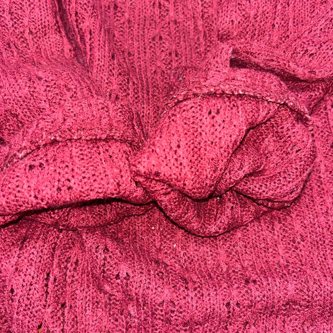 OLIVE des OLIVE ケーブルニット L ワインレッドフリルd732 15