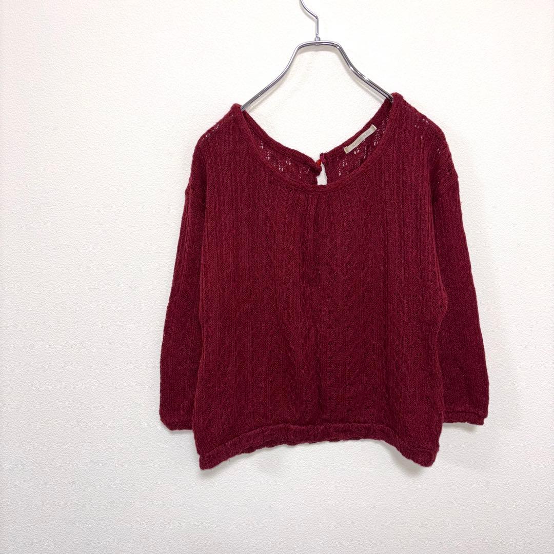 OLIVE des OLIVE ケーブルニット L ワインレッドフリルd732 19