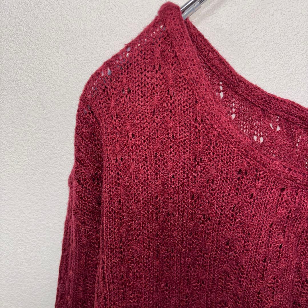 OLIVE des OLIVE ケーブルニット L ワインレッドフリルd732 4