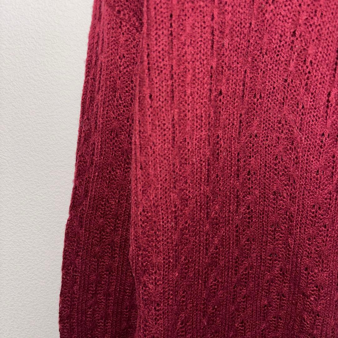 OLIVE des OLIVE ケーブルニット L ワインレッドフリルd732 5