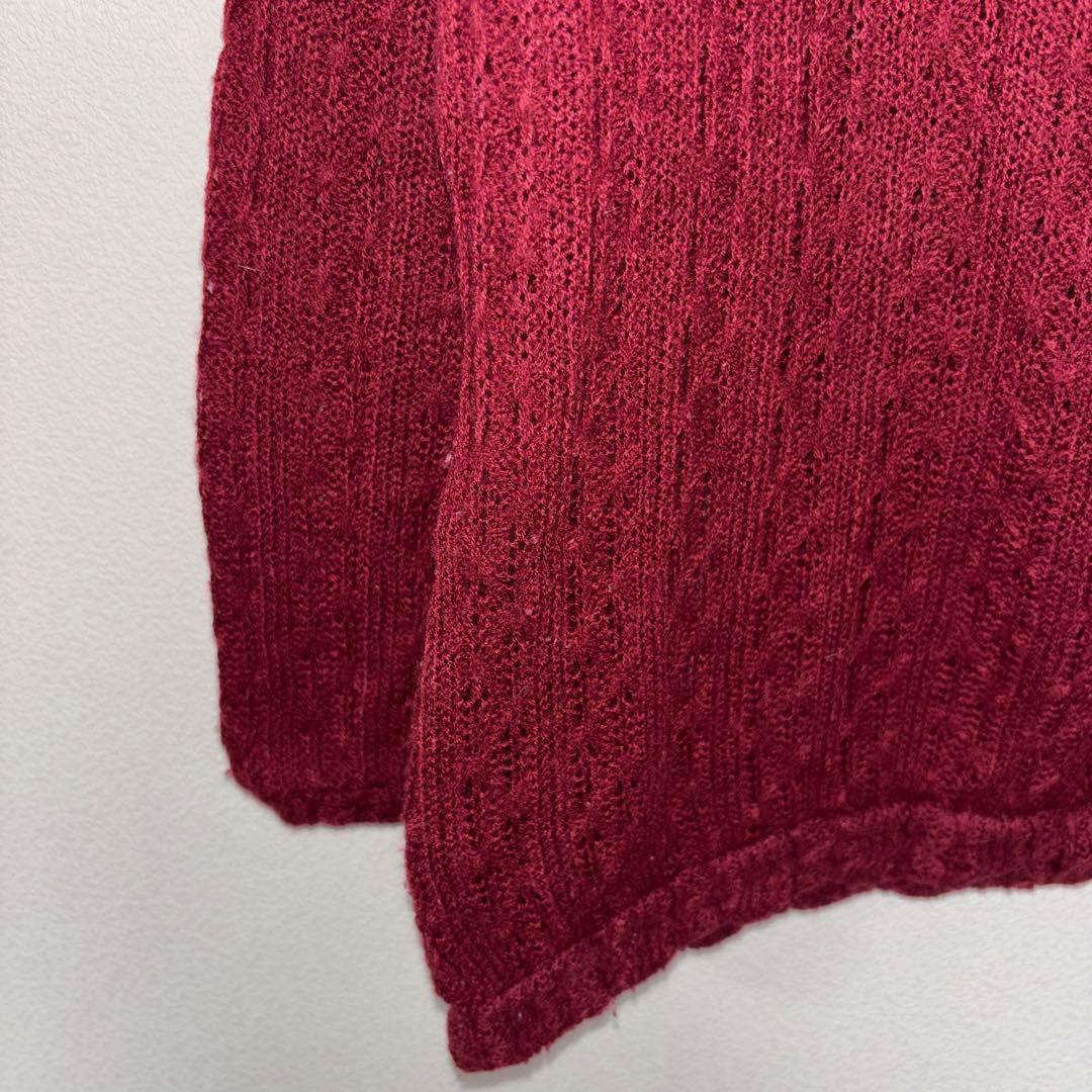 OLIVE des OLIVE ケーブルニット L ワインレッドフリルd732 6
