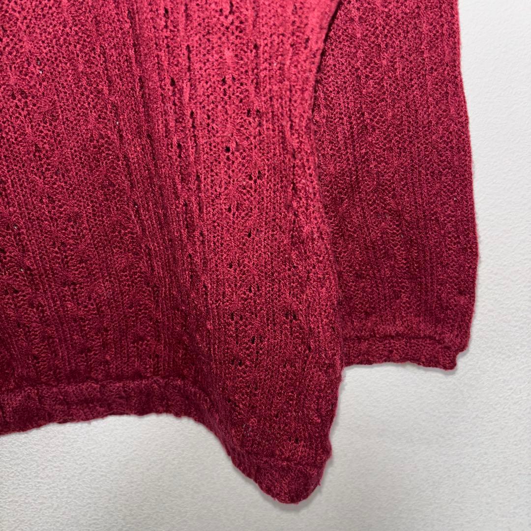 OLIVE des OLIVE ケーブルニット L ワインレッドフリルd732 9