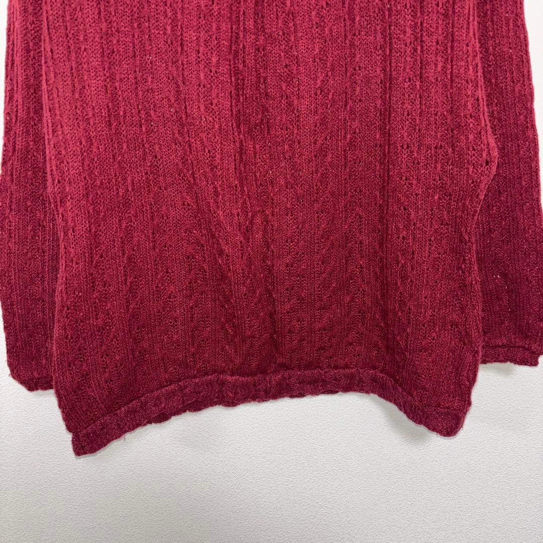 OLIVE des OLIVE ケーブルニット L ワインレッドフリルd732 10